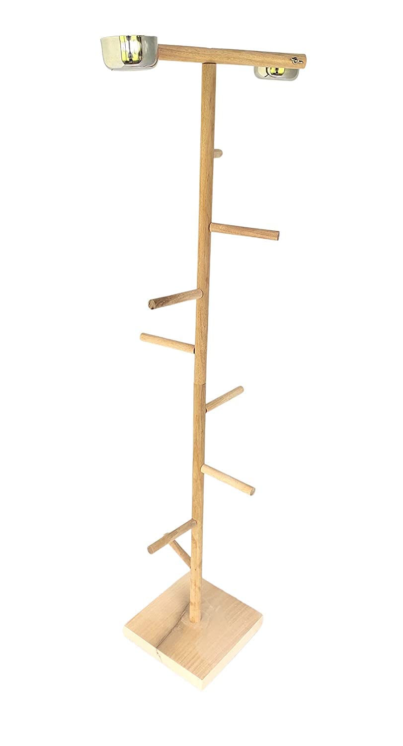 KSK Birds Playground,Wood Perch Gym Stand Training Step Ladder Perch with 2 Feeder Cups Exercise Toys for Cockatiels Lovebird Parakeets Parrots Conure Finches (KSKWBTS005, 48 INCH)
