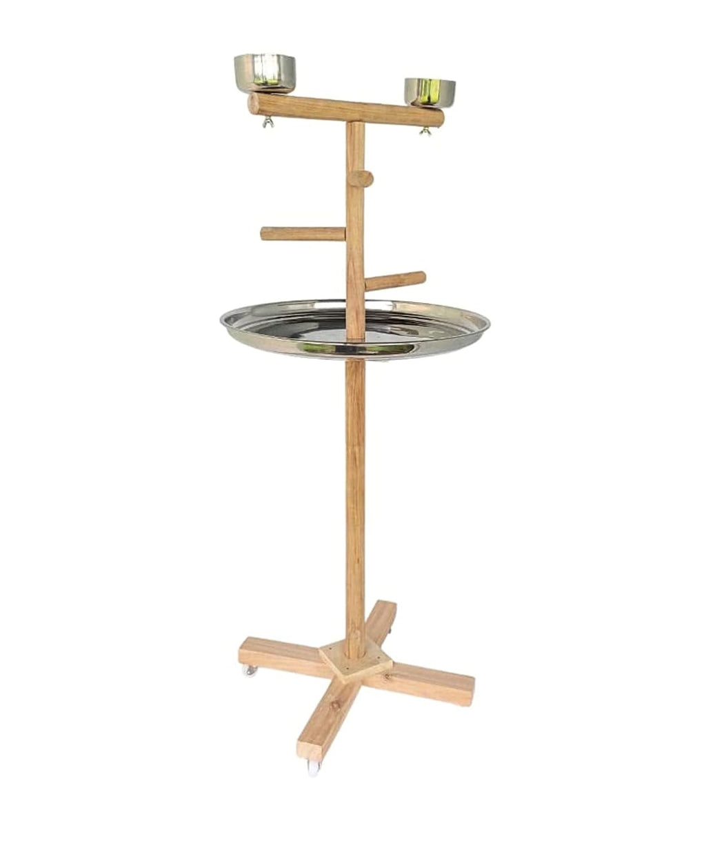 KSK 3 Stairs 47'' Parrot Birds Perch PlatformToy Cage Wooden Stand Activity Play Jym Climbing Stand for Cockatoo,African Grey,Macaw. Natural Wood Cage Accessories(LARG)