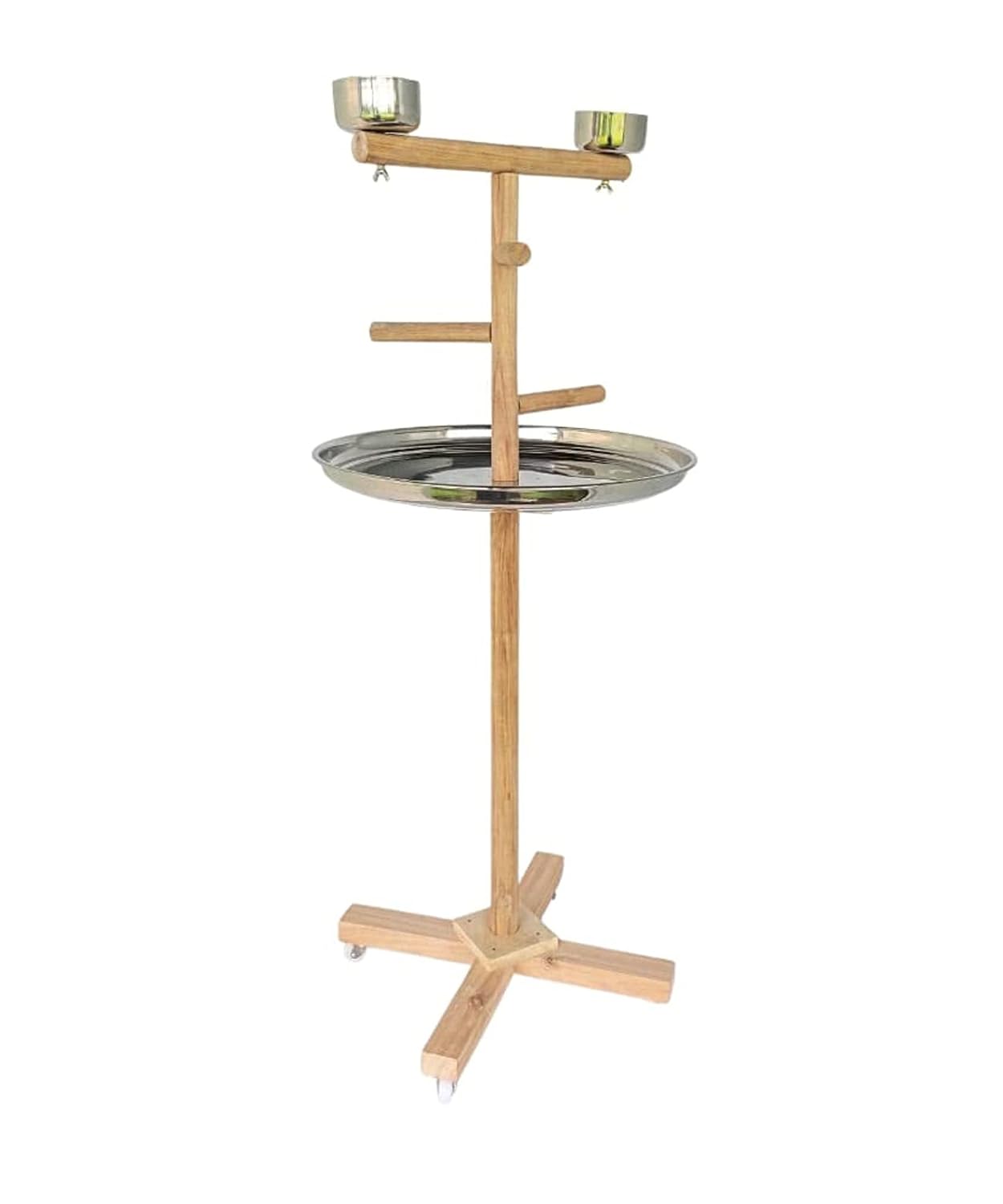KSK 3 Stairs 47'' Parrot Birds Perch PlatformToy Cage Wooden Stand Activity Play Jym Climbing Stand for Cockatoo,African Grey,Macaw. Natural Wood Cage Accessories(LARG)