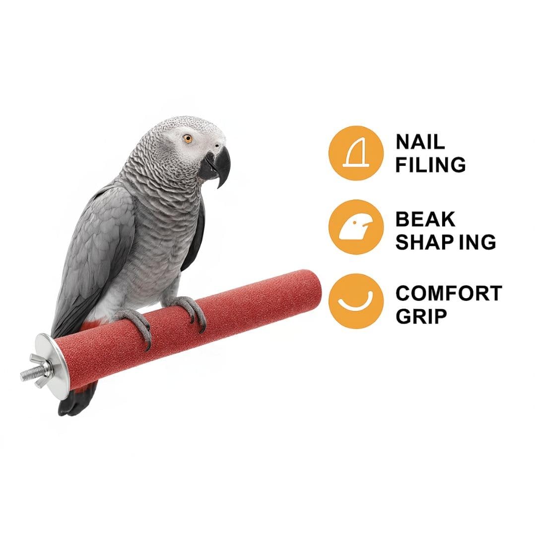 KSK Parrot Sandy Perch for Nail & Beak Grinding, Quartz Sand Bird Stand for African Grey, Amazon, Eclectus, Macaws– Non-Toxic, Red, 12 Inch Length, 30mm Thickness KSK ENTERPRISES