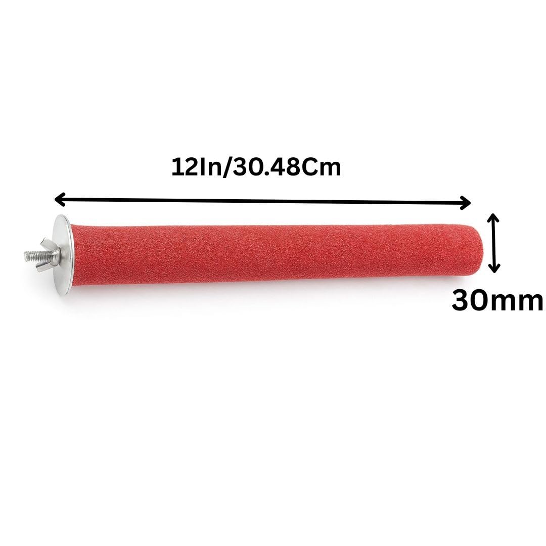 KSK Parrot Sandy Perch for Nail & Beak Grinding, Quartz Sand Bird Stand for African Grey, Amazon, Eclectus, Macaws– Non-Toxic, Red, 12 Inch Length, 30mm Thickness KSK ENTERPRISES