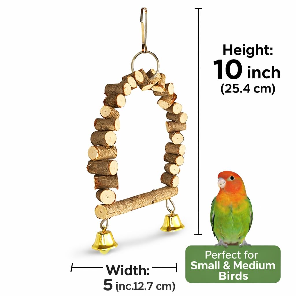 KSK Natural Wooden Bird Ladder Swing for Cage – Climbing Toy for Budgies, Lovebirds, Cockatiels & Small/Medium Parrots | Chew Safe, Easy Hook Installation | Bird Cage Accessory KSK ENTERPRISES