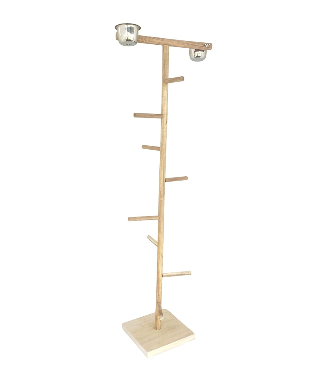 KSK Birds Playground,Wood Perch Gym Stand Training Step Ladder Perch with 2 Feeder Cups Exercise Toys for Cockatiels Lovebird Parakeets Parrots Conure Finches (KSKWBTS005, 48 INCH)