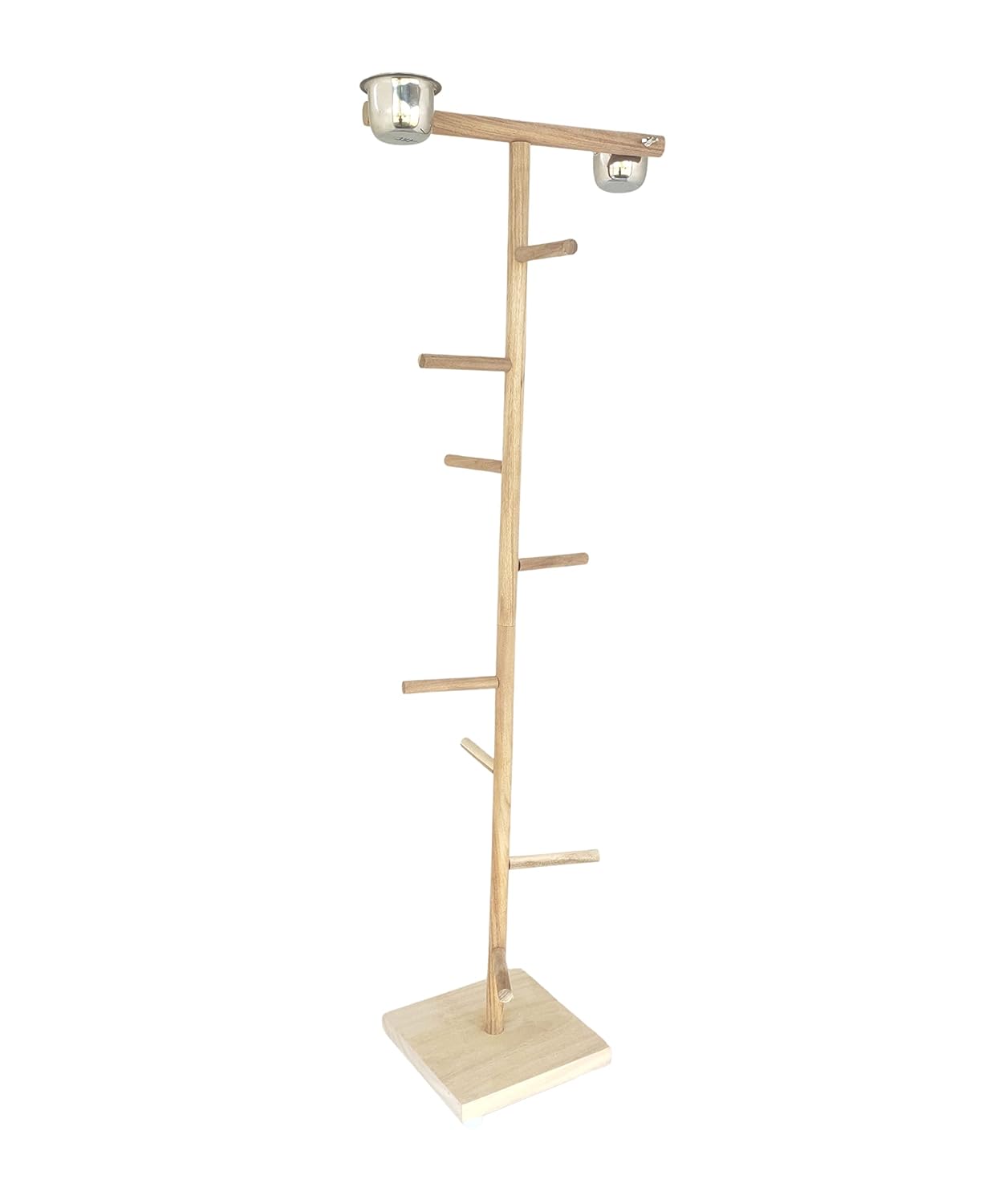 KSK Birds Playground,Wood Perch Gym Stand Training Step Ladder Perch with 2 Feeder Cups Exercise Toys for Cockatiels Lovebird Parakeets Parrots Conure Finches (KSKWBTS005, 48 INCH)