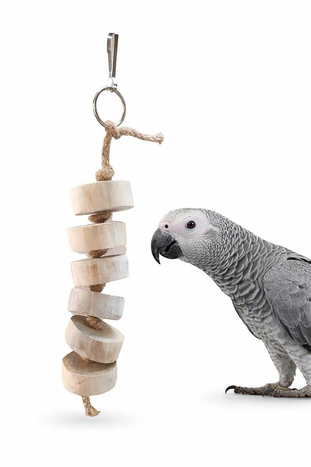 KSK Wooden Chew Hanging Toy for Parrots & Medium Birds | Natural Wood Blocks with Metal Hook | Cage Activity & Beak Trimming Toy for African Grey, Cockatiel, Lovebird & Conure