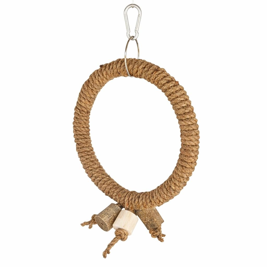 KSK Natural Jute Rope Bird Swing for Medium & Large Parrots | Strong Wooden Perch Hanging Swing Toy | Cage Accessory for African Grey, Amazon, Cockatoo, Macaw KSK ENTERPRISES