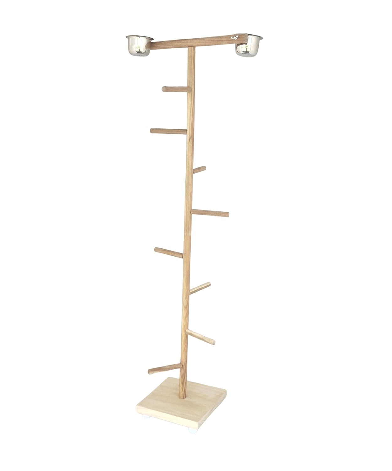 KSK Birds Playground,Wood Perch Gym Stand Training Step Ladder Perch with 2 Feeder Cups Exercise Toys for Cockatiels Lovebird Parakeets Parrots Conure Finches (KSKWBTS005, 48 INCH)