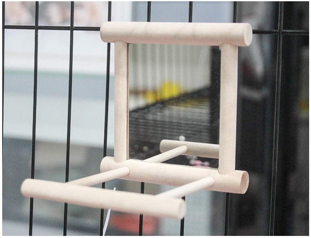 KSK 1 Pc Bird Mirror with Wooden Perch and Metal Hook – Hanging Swing Toy for Cage, Parrots, Budgies, Cockatiels, Lovebirds, Finches & Canaries (Small) KSK ENTERPRISES
