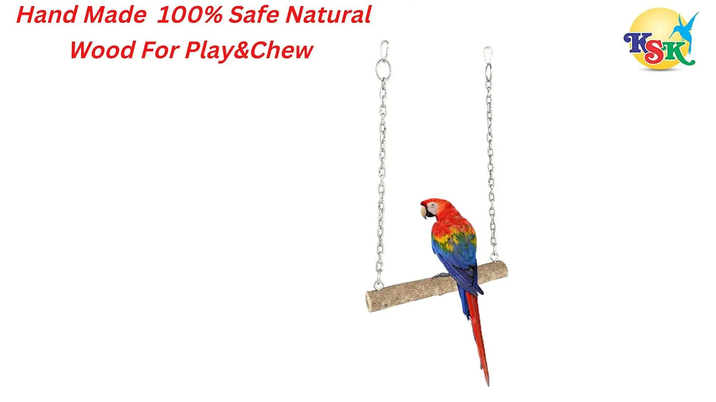 KSK Large Wooden Bird Swing Toy with Chew Blocks, Natural Parrot Swing Perch for African Grey, Macaw, Cockatoo & Medium to Large Birds, Cage Hanging Accessory KSK ENTERPRISES