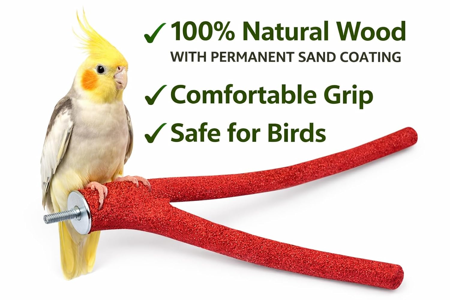 KSK Natural Wood Bird Perch 12 Inch Y Shape – Sand Coated Nail Trimming Perch for Parrots | Non-Slip Grip Round Platform for Cockatiel, Budgie, Conure, Lovebird | Cage Accessories (Red) KSK ENTERPRISES