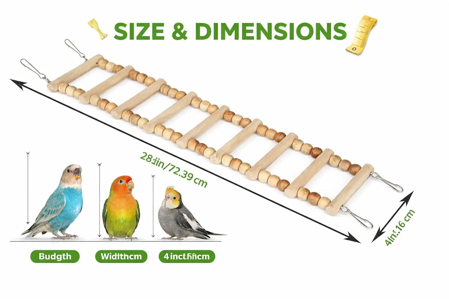 KSK Natural Wooden Bird Ladder Toy – 12 Step Hanging Climbing Bridge for Budgies, Lovebirds & Cockatiels | Chewable Perch Swing Cage Accessory for Small & Medium Parrots KSK ENTERPRISES