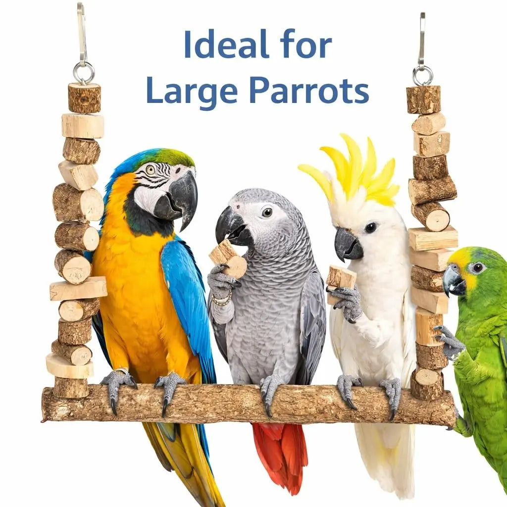 KSK Natural Wooden Parrot Swing & Chewing Toy for Bird Cage | Swing for Parrot, Macaw & African Grey | Wooden Bird Chewing Toys for Medium & Large Parrots | Cage Accessories KSK ENTERPRISES