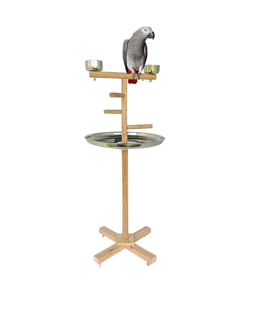 KSK 3 Stairs 47'' Parrot Birds Perch PlatformToy Cage Wooden Stand Activity Play Jym Climbing Stand for Cockatoo,African Grey,Macaw. Natural Wood Cage Accessories(LARG)