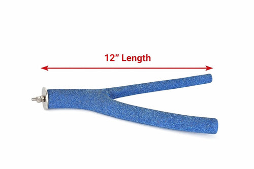 KSK Natural Wood Y Shape Sand Perch for Parrots 12 Inch – Nail & Beak Trimmer Bird Perch with Permanent Sand Coating, Parrot Cage Perch for African Grey, Cockatiel, Conure, Parakeet (Blue) KSK ENTERPRISES