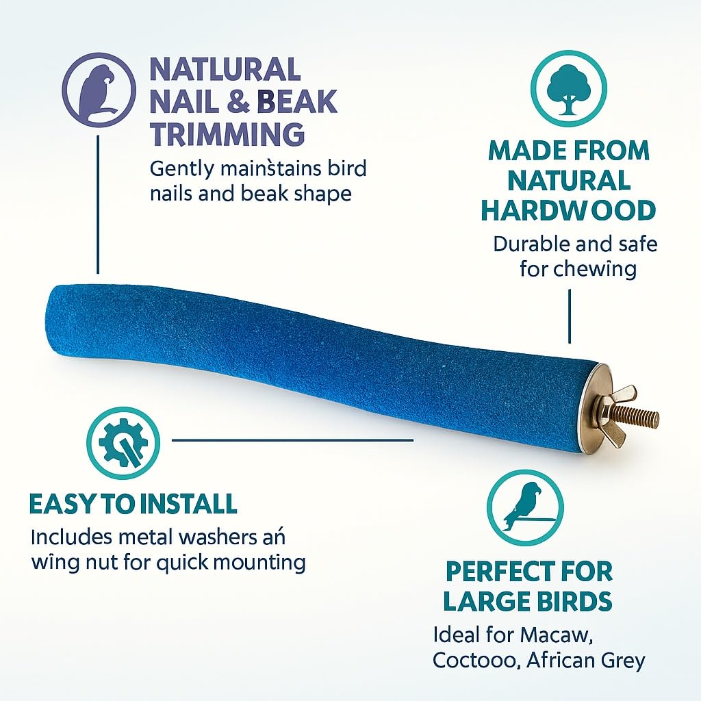 KSK Natural Sand Coated Wooden Bird Perch 12 Inch | Nail Trimming & Paw Grinding Stand for Large Parrots, African Grey, Macaw & Cockatoo Cage Accessories (Pack of 1) KSK ENTERPRISES