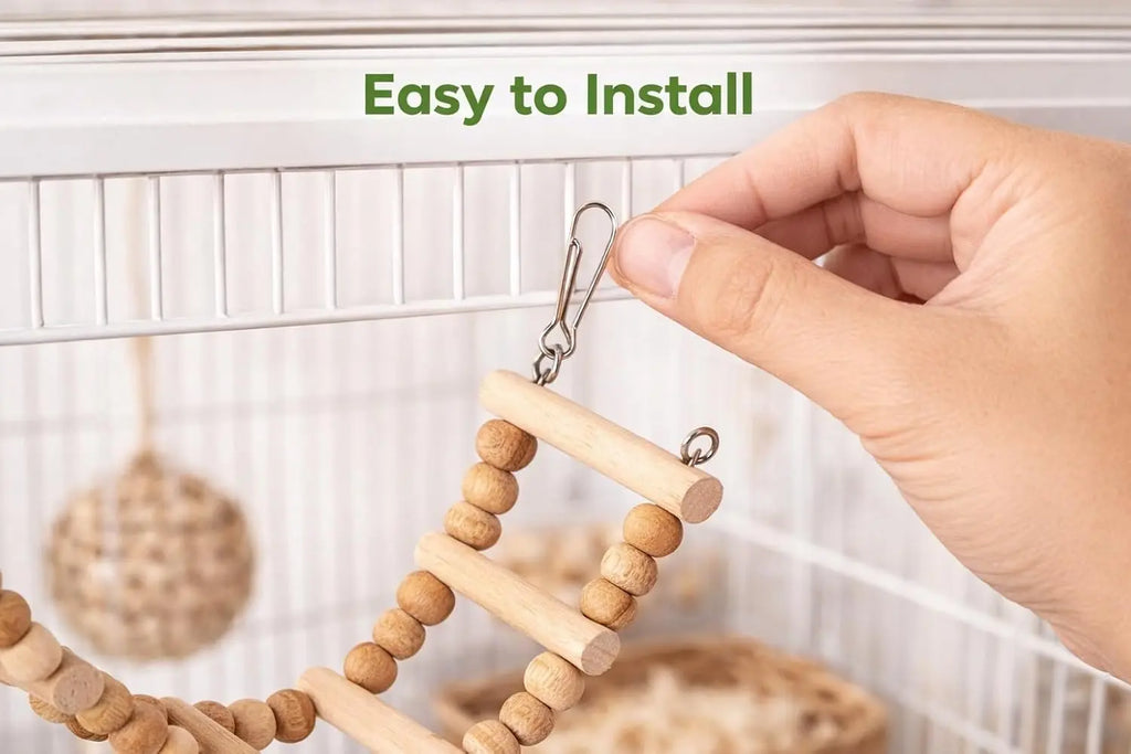 KSK Natural Wooden Bird Ladder Toy – 12 Step Hanging Climbing Bridge for Budgies, Lovebirds & Cockatiels | Chewable Perch Swing Cage Accessory for Small & Medium Parrots KSK ENTERPRISES