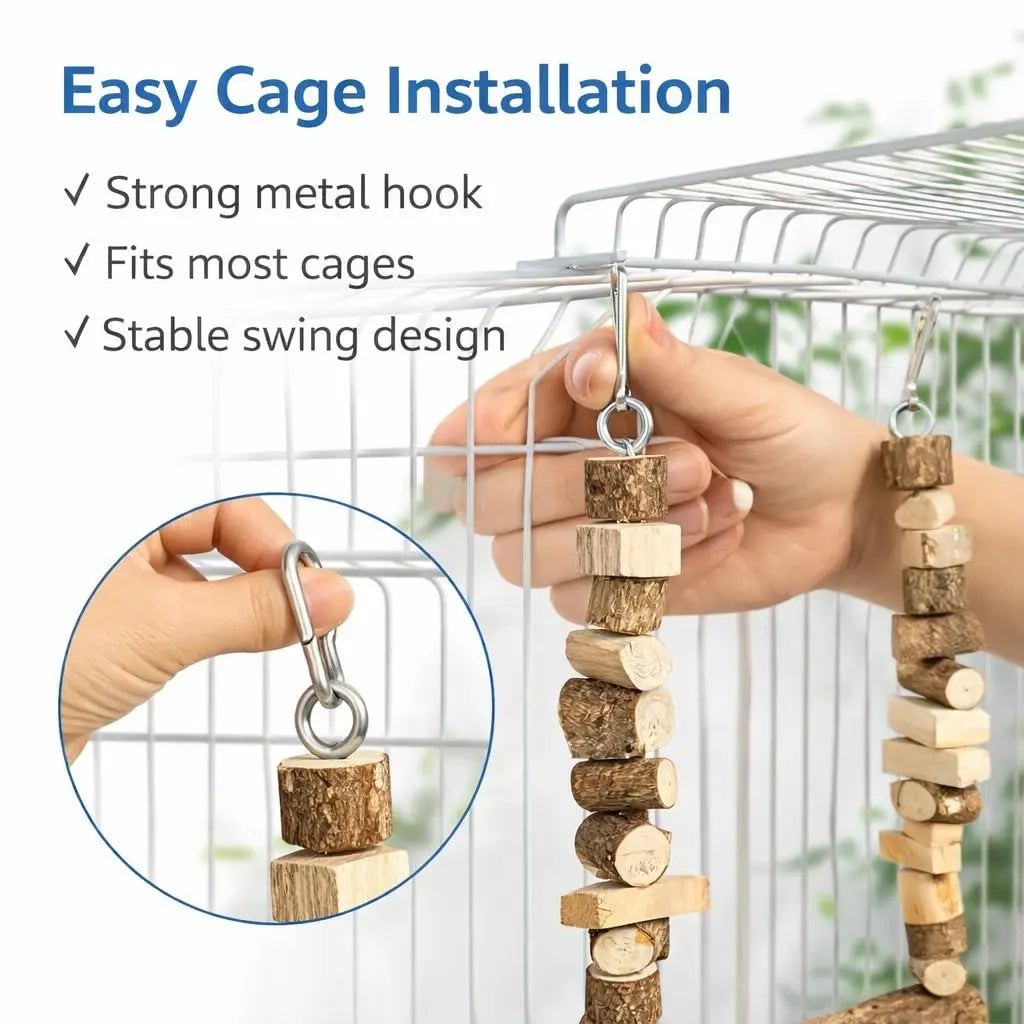 KSK Natural Wooden Parrot Swing & Chewing Toy for Bird Cage | Swing for Parrot, Macaw & African Grey | Wooden Bird Chewing Toys for Medium & Large Parrots | Cage Accessories KSK ENTERPRISES