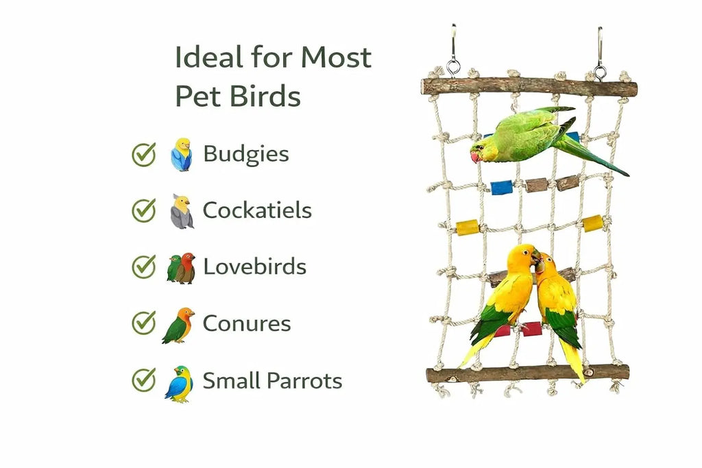 KSK Cotton Rope Bird Swing Ladder Toy for Parrots, Budgies & Cockatiels | Parrot Swing Toy & Climbing Net | Bird Cage Rope Ladder Perch Toy for Budgie, Lovebird, Conure | Bird Cage Accessories KSK ENTERPRISES