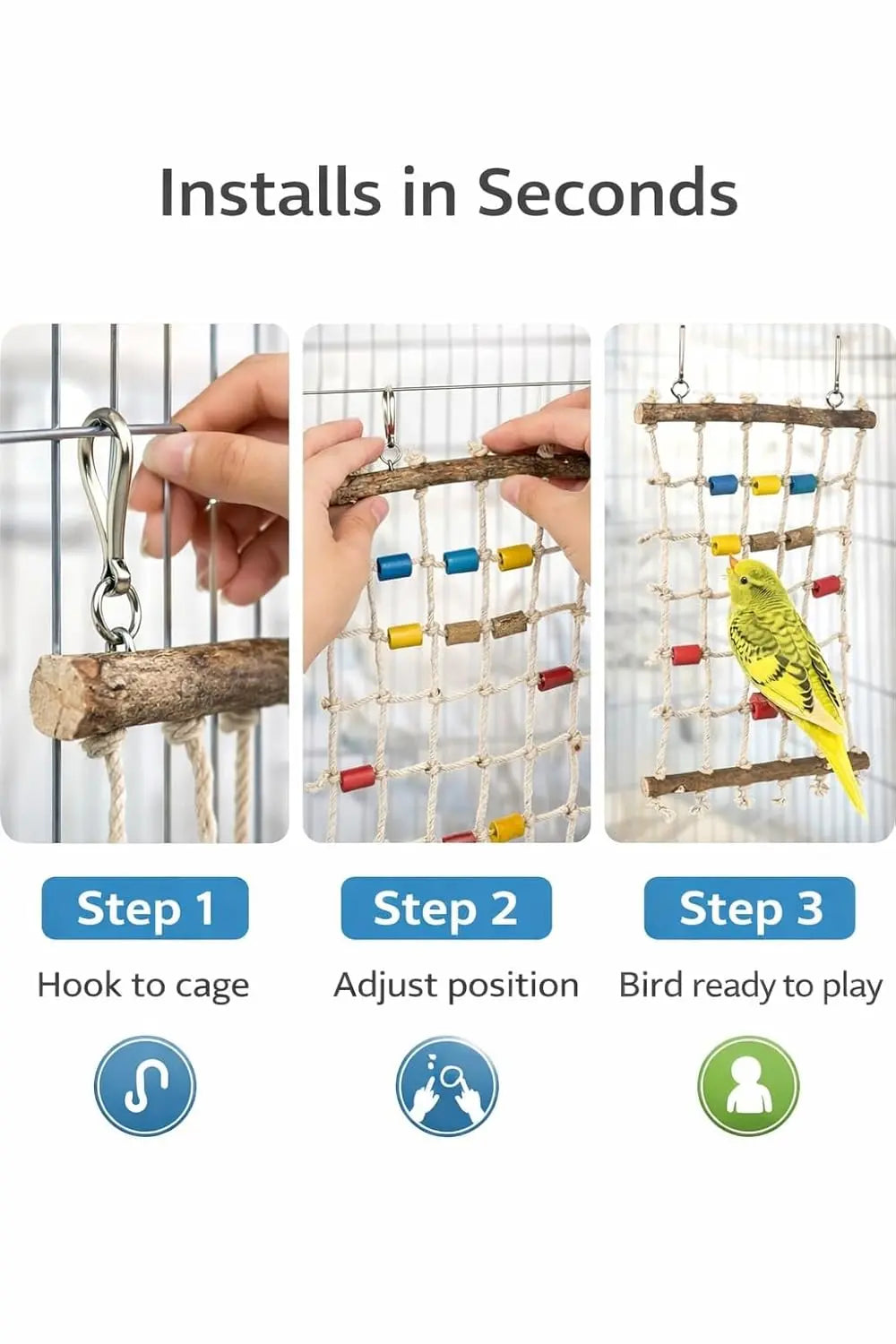 KSK Cotton Rope Bird Swing Ladder Toy for Parrots, Budgies & Cockatiels | Parrot Swing Toy & Climbing Net | Bird Cage Rope Ladder Perch Toy for Budgie, Lovebird, Conure | Bird Cage Accessories KSK ENTERPRISES
