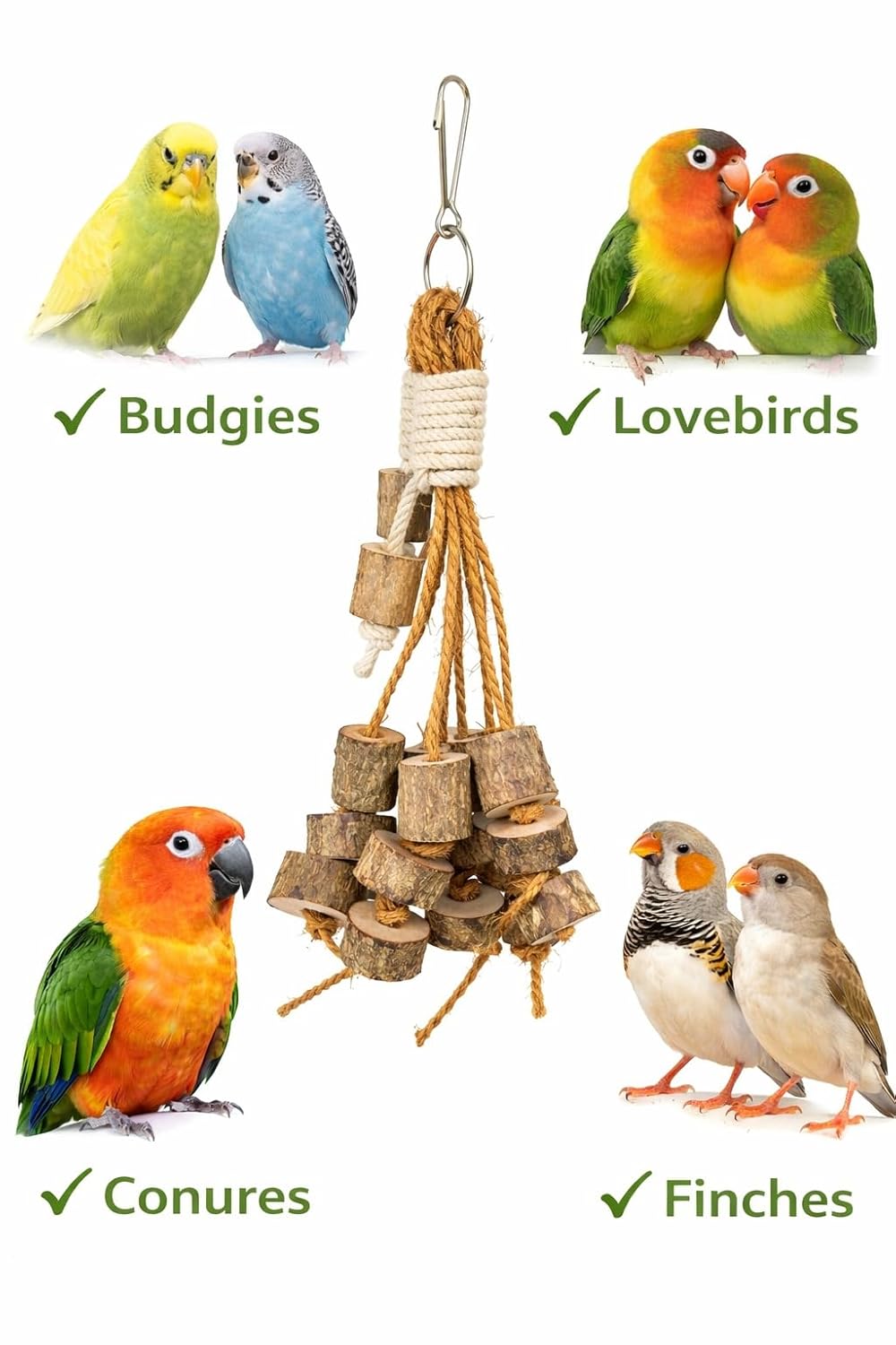 KSK Natural Wooden Bird Chew Toy Hanging for Parrots – Bird Cage Toy for Budgies, Lovebirds, Conures, Finches | Safe Wood Block Chewing Toy for Beak Care, Play & Exercise KSK ENTERPRISES