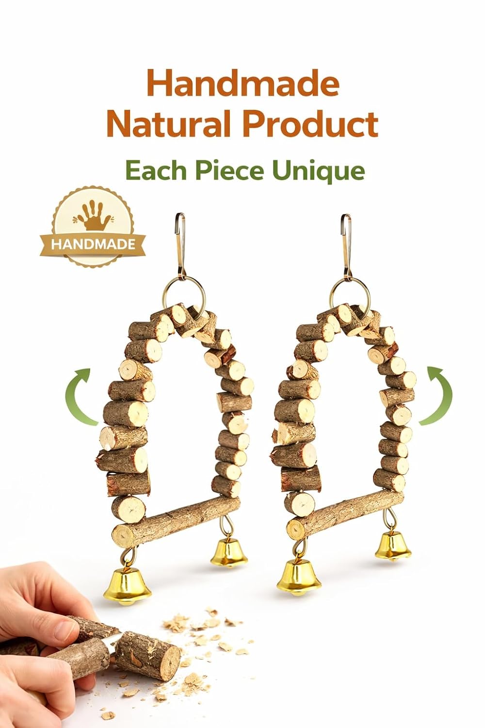 KSK Natural Wooden Bird Ladder Swing for Cage – Climbing Toy for Budgies, Lovebirds, Cockatiels & Small/Medium Parrots | Chew Safe, Easy Hook Installation | Bird Cage Accessory KSK ENTERPRISES