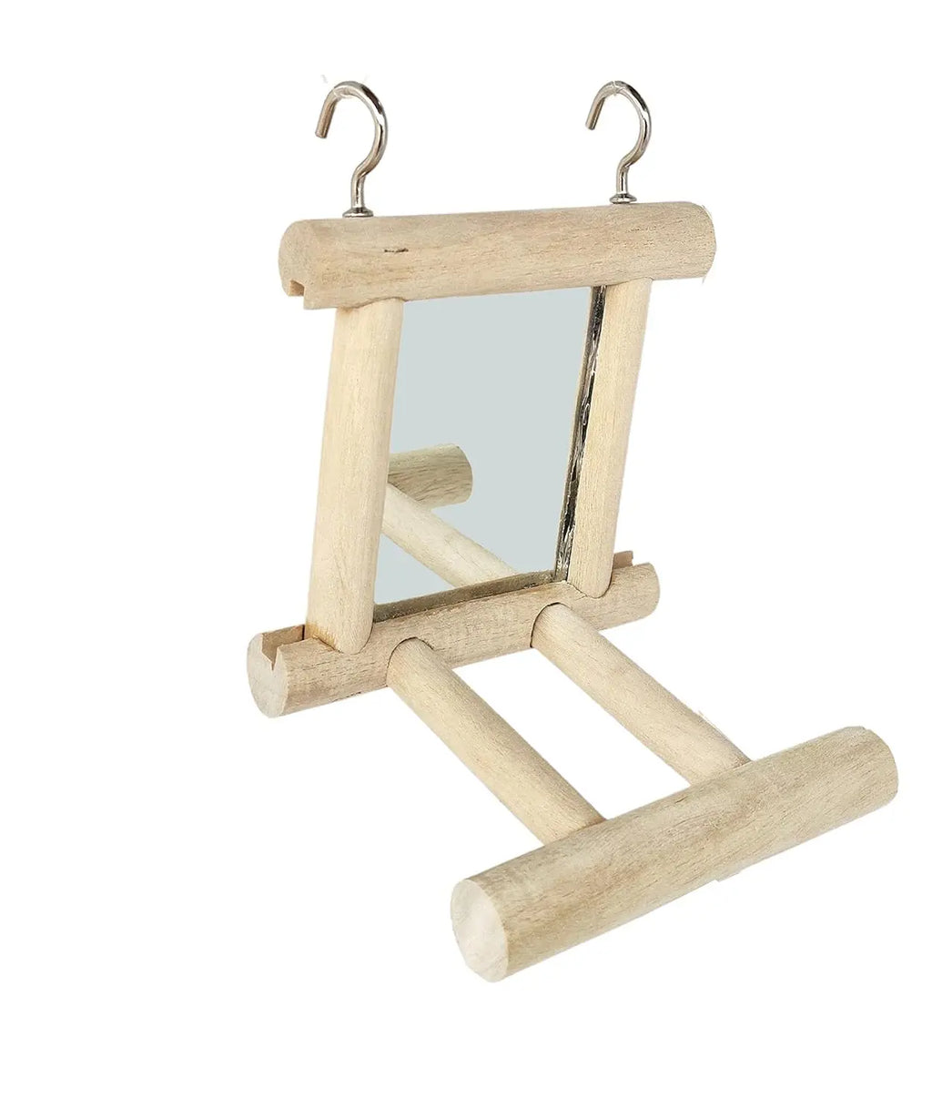 KSK 1 Pc Bird Mirror with Wooden Perch and Metal Hook – Hanging Swing Toy for Cage, Parrots, Budgies, Cockatiels, Lovebirds, Finches & Canaries (Small) KSK ENTERPRISES
