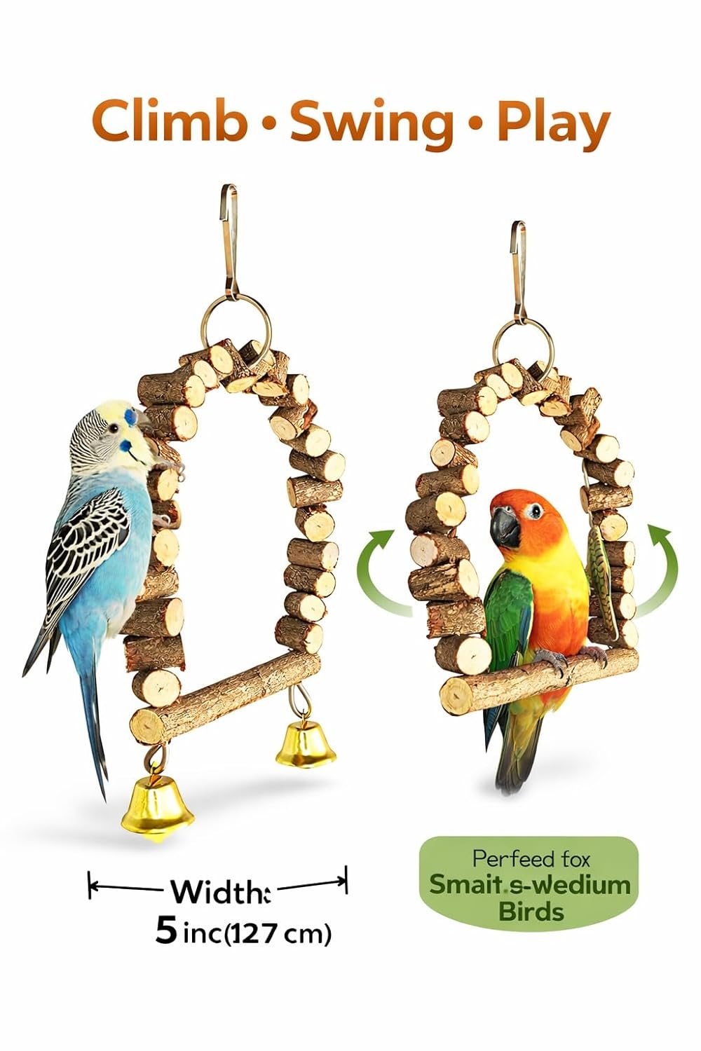 KSK Natural Wooden Bird Ladder Swing for Cage – Climbing Toy for Budgies, Lovebirds, Cockatiels & Small/Medium Parrots | Chew Safe, Easy Hook Installation | Bird Cage Accessory KSK ENTERPRISES
