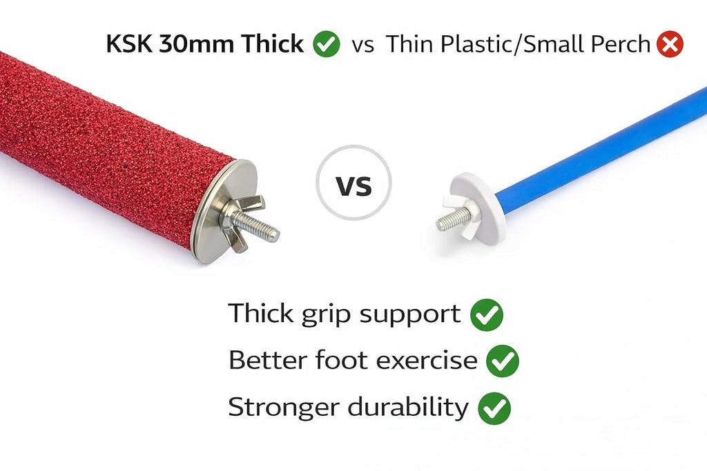 KSK Natural Wood Bird Perch 10 Inch (30mm Thick) | Nail Grinding Sand Perch for Birds | Rough Grip Cage Perch for African Grey, Macaw, Cockatoo & Large Parrots | Anti-Slip Paw Exercise Perch KSK ENTERPRISES
