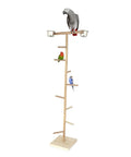 KSK 48" Natural Wood Bird Playground & Perch Gym | Training Step Ladder with 2 Feeder Cups | Exercise & Activity Stand for Cockatiels, Lovebirds, Parakeets, Conures & Finches