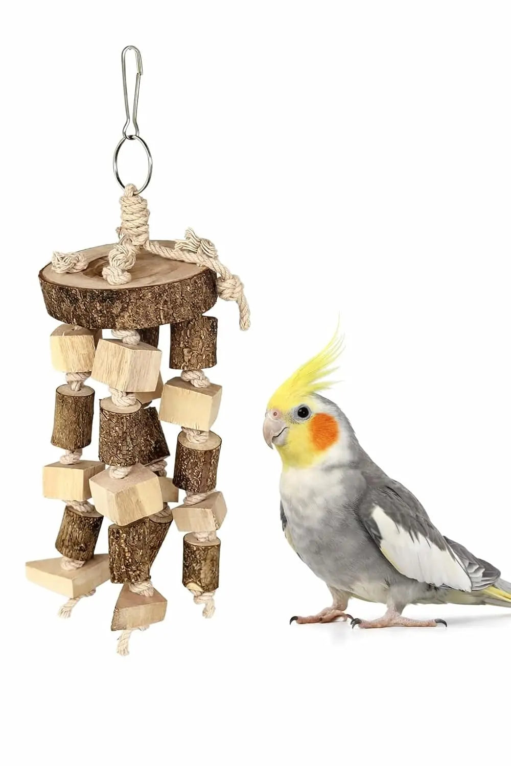 KSK Natural Wood Bird Chewing & Foraging Hanging Accessory for Budgies, Cockatiels & Parrots | Wooden Cage Activity Block (10 Inch) KSK ENTERPRISES