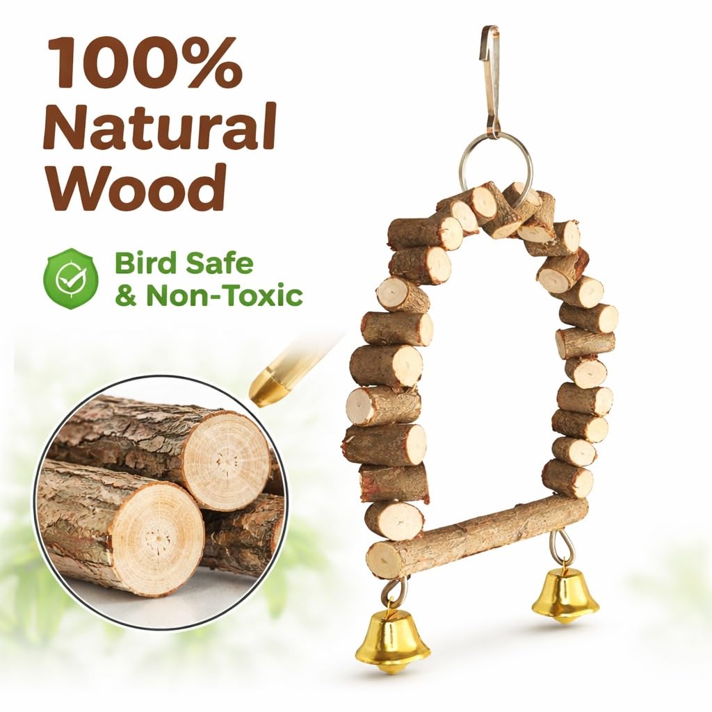 KSK Natural Wooden Bird Ladder Swing for Cage – Climbing Toy for Budgies, Lovebirds, Cockatiels & Small/Medium Parrots | Chew Safe, Easy Hook Installation | Bird Cage Accessory KSK ENTERPRISES
