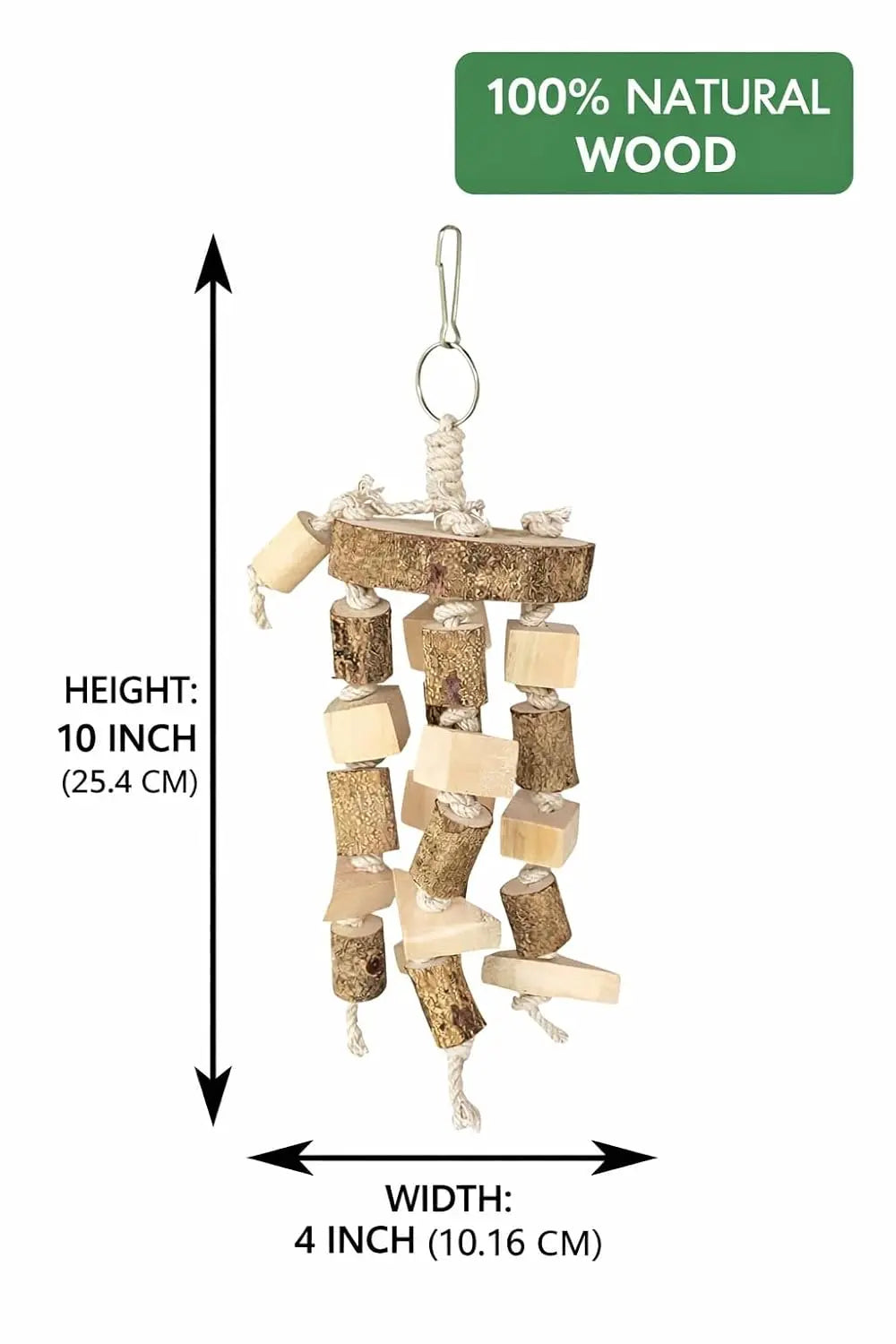 KSK Natural Wood Bird Chewing & Foraging Hanging Accessory for Budgies, Cockatiels & Parrots | Wooden Cage Activity Block (10 Inch) KSK ENTERPRISES