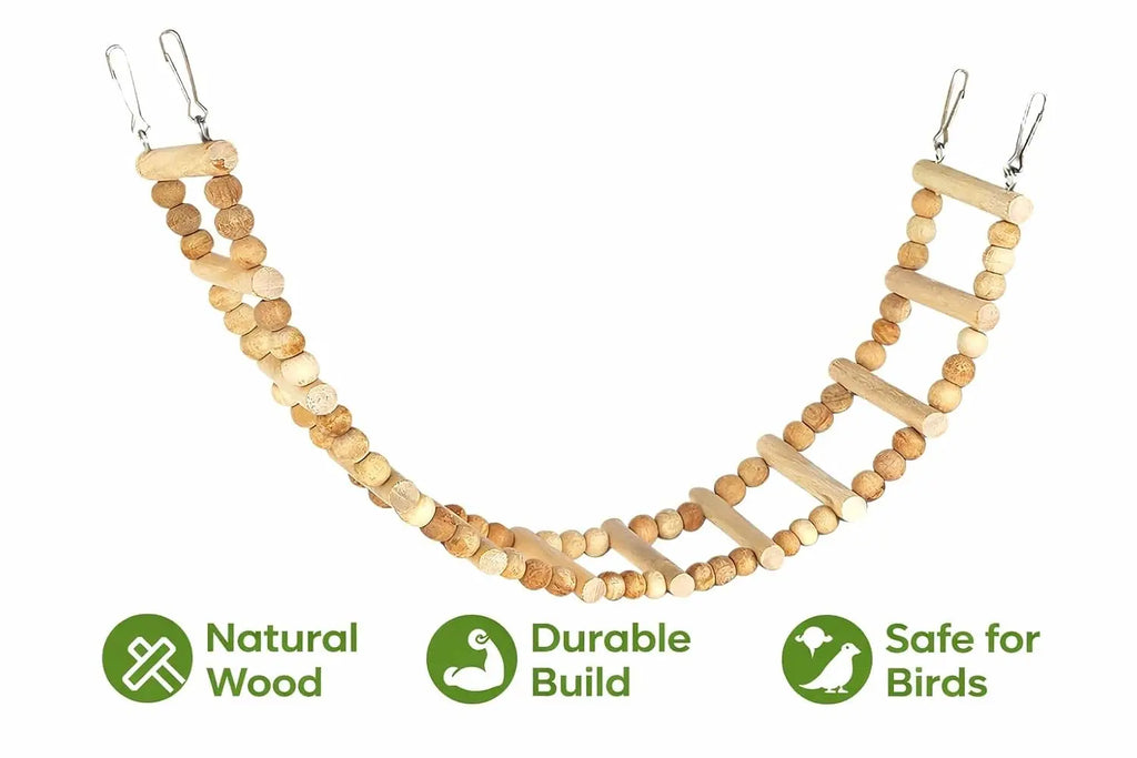 KSK Natural Wooden Bird Ladder Toy – 12 Step Hanging Climbing Bridge for Budgies, Lovebirds & Cockatiels | Chewable Perch Swing Cage Accessory for Small & Medium Parrots KSK ENTERPRISES