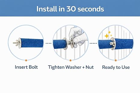 KSK Natural Wood Bird Perch 10 Inch (30mm Thick) Blue | Paw Grinding Cage Perch for African Grey, Macaw, Cockatoo & Large Parrots | Rough Grip Bird Cage Perch Rod Replacement