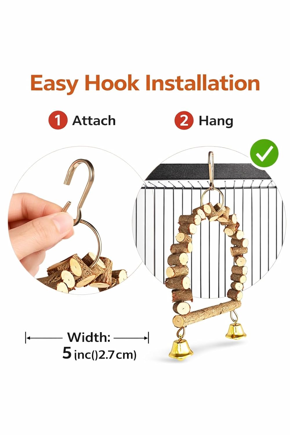 KSK Natural Wooden Bird Ladder Swing for Cage – Climbing Toy for Budgies, Lovebirds, Cockatiels & Small/Medium Parrots | Chew Safe, Easy Hook Installation | Bird Cage Accessory KSK ENTERPRISES