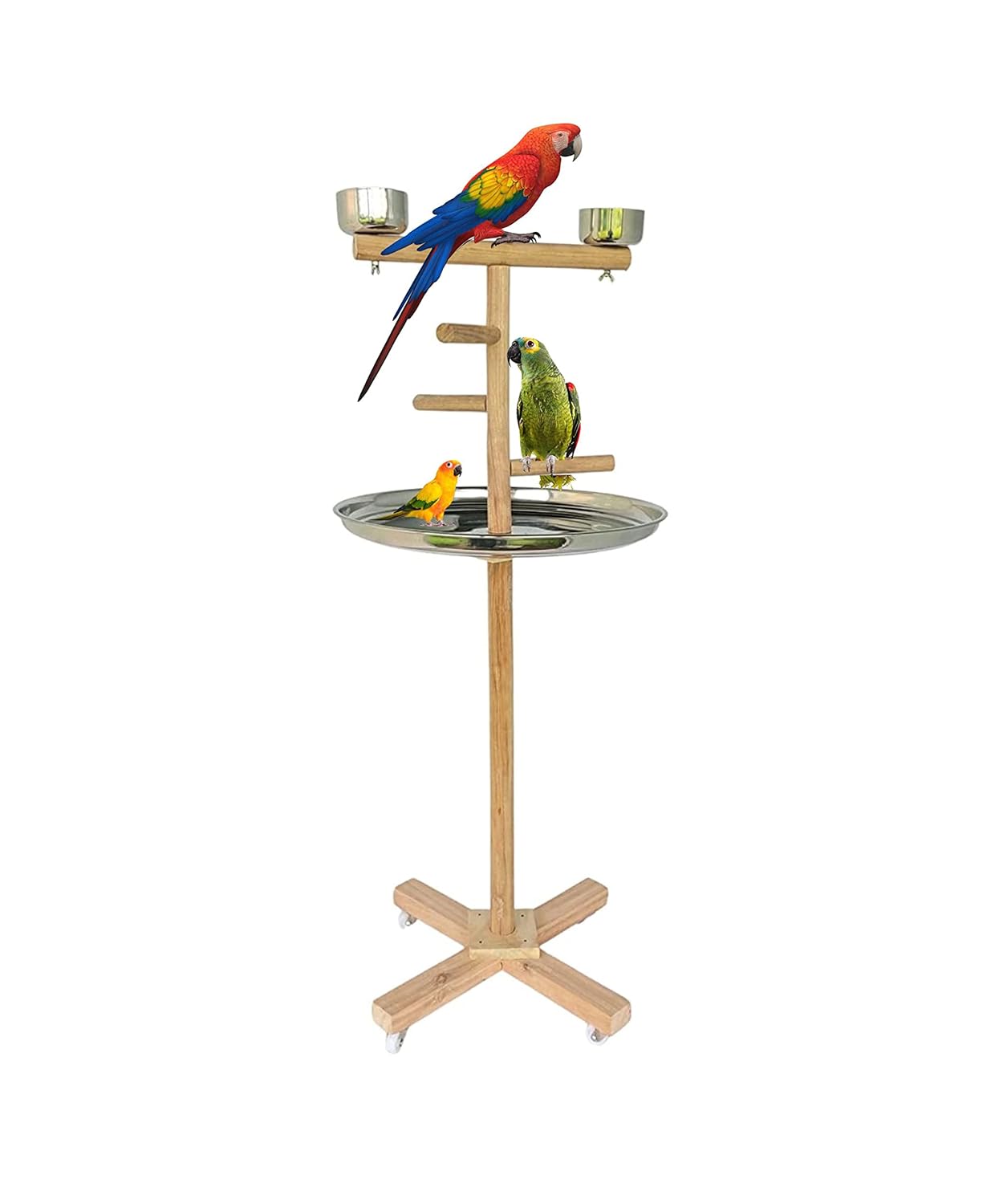 KSK 3 Stairs 47'' Parrot Birds Perch PlatformToy Cage Wooden Stand Activity Play Jym Climbing Stand for Cockatoo,African Grey,Macaw. Natural Wood Cage Accessories(LARG)
