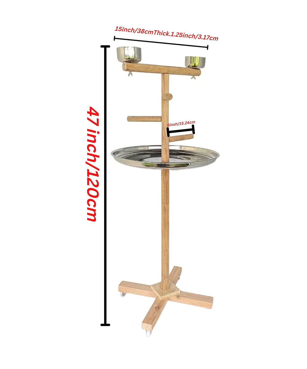 KSK 3 Stairs 47'' Parrot Birds Perch PlatformToy Cage Wooden Stand Activity Play Jym Climbing Stand for Cockatoo,African Grey,Macaw. Natural Wood Cage Accessories(LARG)