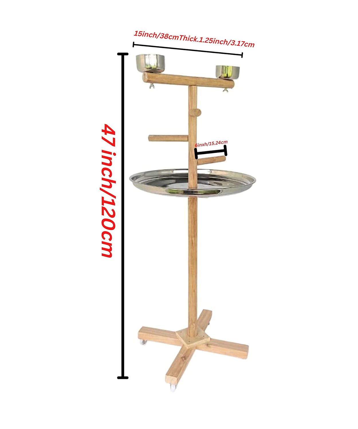 KSK 3 Stairs 47'' Parrot Birds Perch PlatformToy Cage Wooden Stand Activity Play Jym Climbing Stand for Cockatoo,African Grey,Macaw. Natural Wood Cage Accessories(LARG)