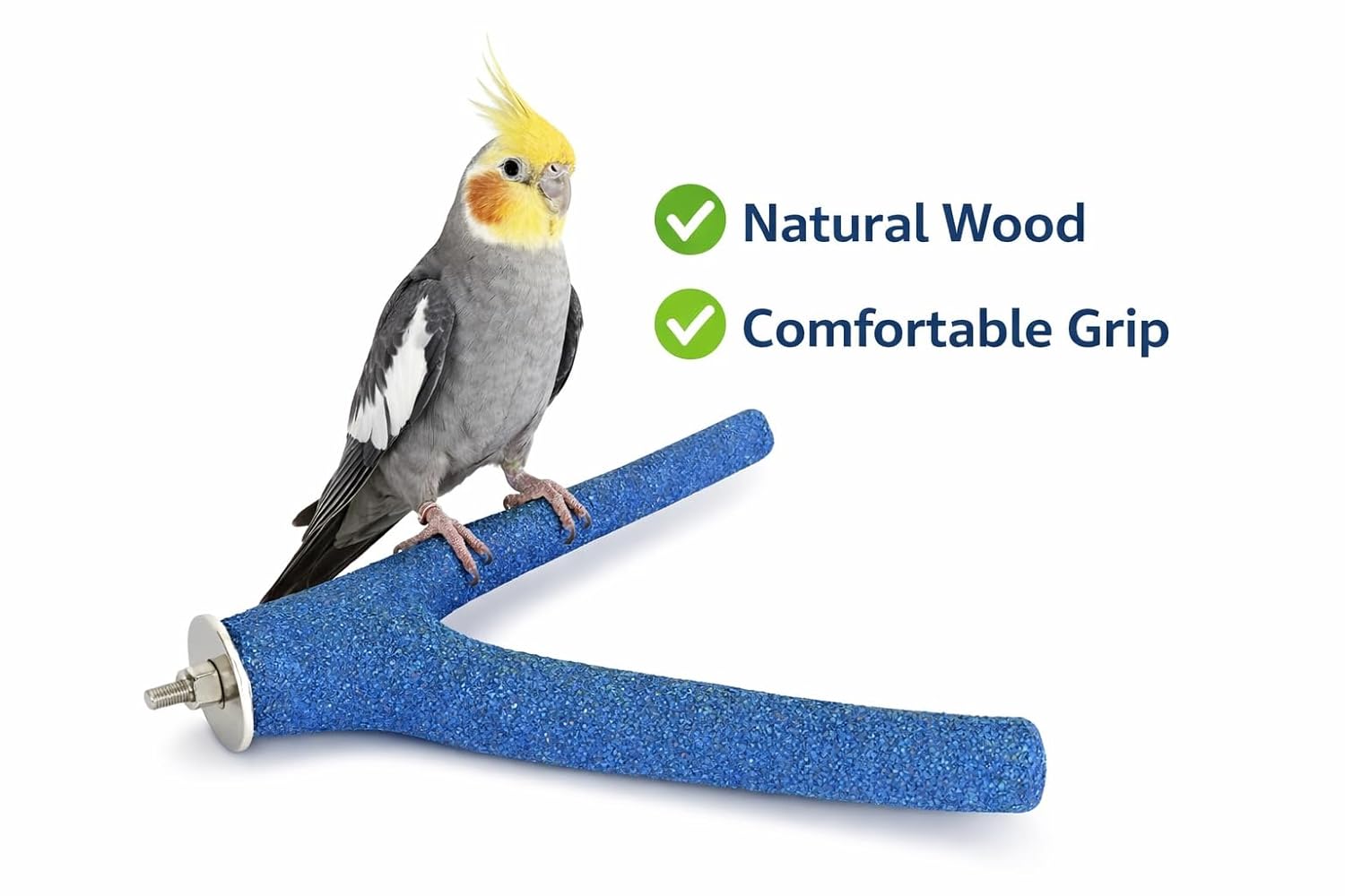 KSK Natural Wood Y Shape Sand Perch for Parrots 12 Inch – Nail & Beak Trimmer Bird Perch with Permanent Sand Coating, Parrot Cage Perch for African Grey, Cockatiel, Conure, Parakeet (Blue) KSK ENTERPRISES