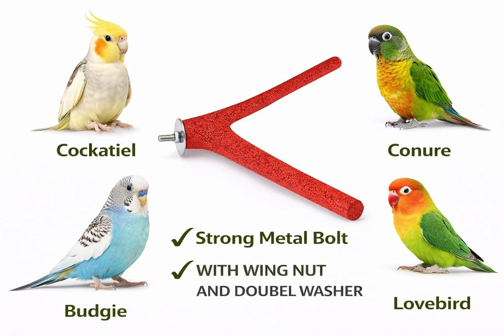KSK Natural Wood Bird Perch 12 Inch Y Shape – Sand Coated Nail Trimming Perch for Parrots | Non-Slip Grip Round Platform for Cockatiel, Budgie, Conure, Lovebird | Cage Accessories (Red) KSK ENTERPRISES