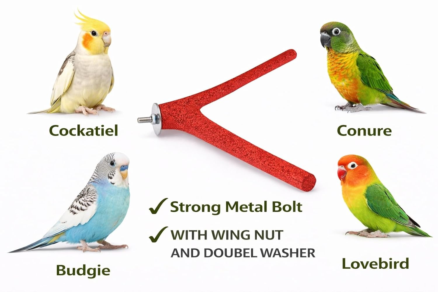 KSK Natural Wood Bird Perch 12 Inch Y Shape – Sand Coated Nail Trimming Perch for Parrots | Non-Slip Grip Round Platform for Cockatiel, Budgie, Conure, Lovebird | Cage Accessories (Red) KSK ENTERPRISES