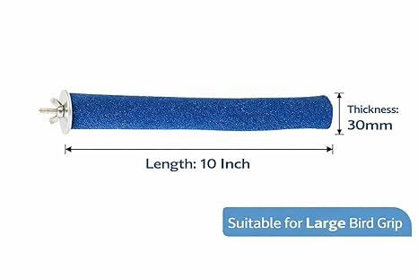 KSK Natural Wood Bird Perch 10 Inch (30mm Thick) Blue | Paw Grinding Cage Perch for African Grey, Macaw, Cockatoo & Large Parrots | Rough Grip Bird Cage Perch Rod Replacement