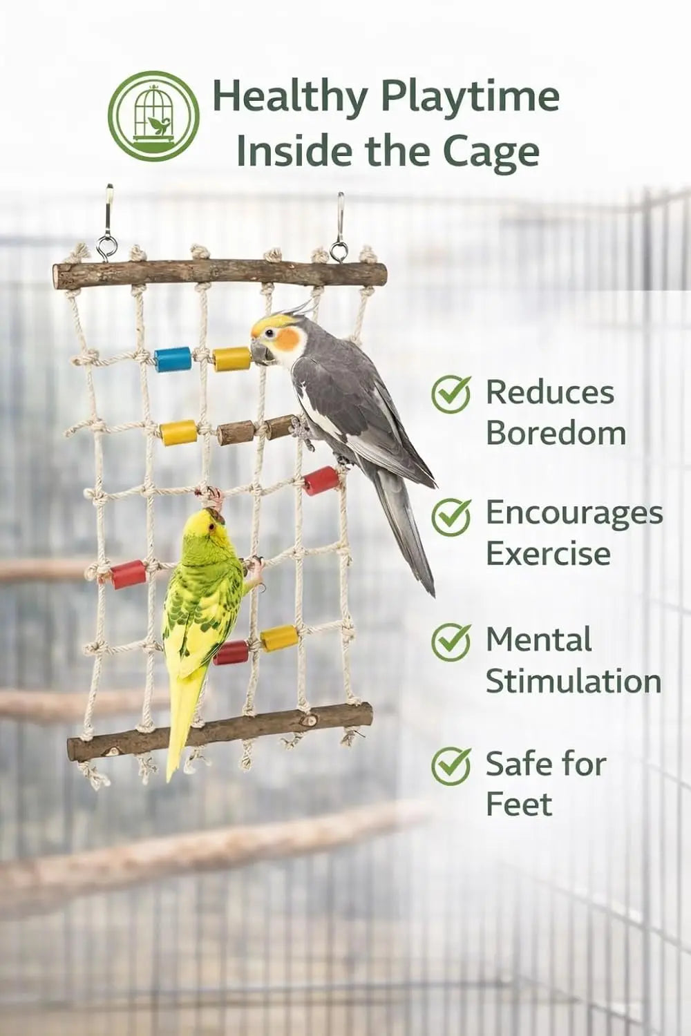 KSK Cotton Rope Bird Swing Ladder Toy for Parrots, Budgies & Cockatiels | Parrot Swing Toy & Climbing Net | Bird Cage Rope Ladder Perch Toy for Budgie, Lovebird, Conure | Bird Cage Accessories KSK ENTERPRISES