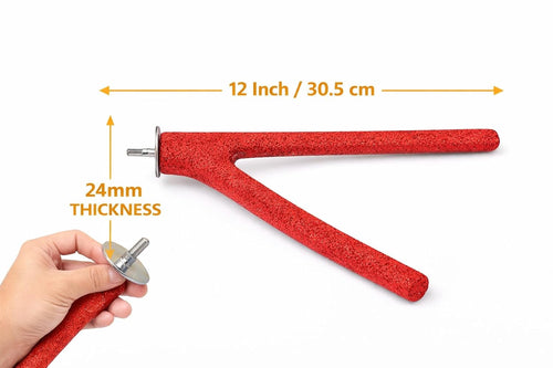 KSK Natural Wood Bird Perch 12 Inch Y Shape – Sand Coated Nail Trimming Perch for Parrots | Non-Slip Grip Round Platform for Cockatiel, Budgie, Conure, Lovebird | Cage Accessories (Red) KSK ENTERPRISES