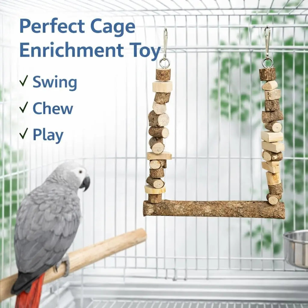 KSK Natural Wooden Parrot Swing & Chewing Toy for Bird Cage | Swing for Parrot, Macaw & African Grey | Wooden Bird Chewing Toys for Medium & Large Parrots | Cage Accessories KSK ENTERPRISES