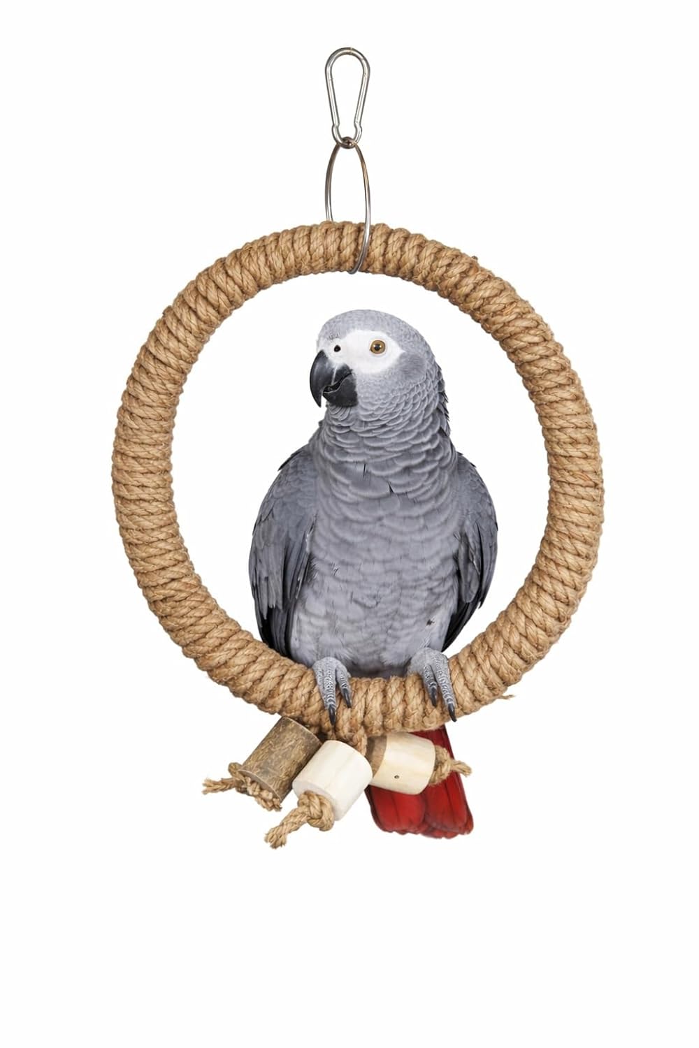 KSK Natural Jute Rope Bird Swing for Medium & Large Parrots | Strong Wooden Perch Hanging Swing Toy | Cage Accessory for African Grey, Amazon, Cockatoo, Macaw