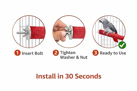 KSK Natural Wood Bird Perch 10 Inch (30mm Thick) | Paw Grinding Cage Perch for African Grey, Macaw, Cockatoo & Large Parrots | Rough Grip Perch for Bird Cage Rod Replacement