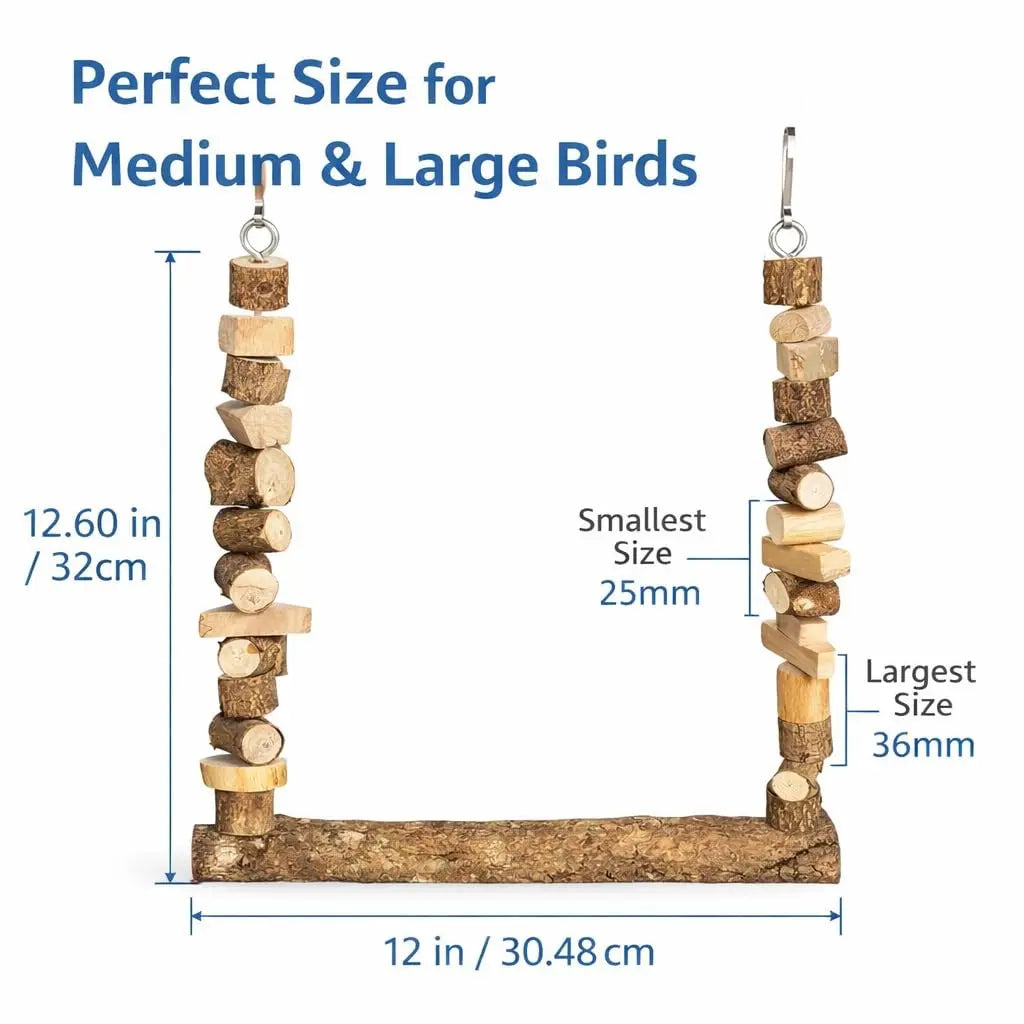 KSK Natural Wooden Parrot Swing & Chewing Toy for Bird Cage | Swing for Parrot, Macaw & African Grey | Wooden Bird Chewing Toys for Medium & Large Parrots | Cage Accessories KSK ENTERPRISES
