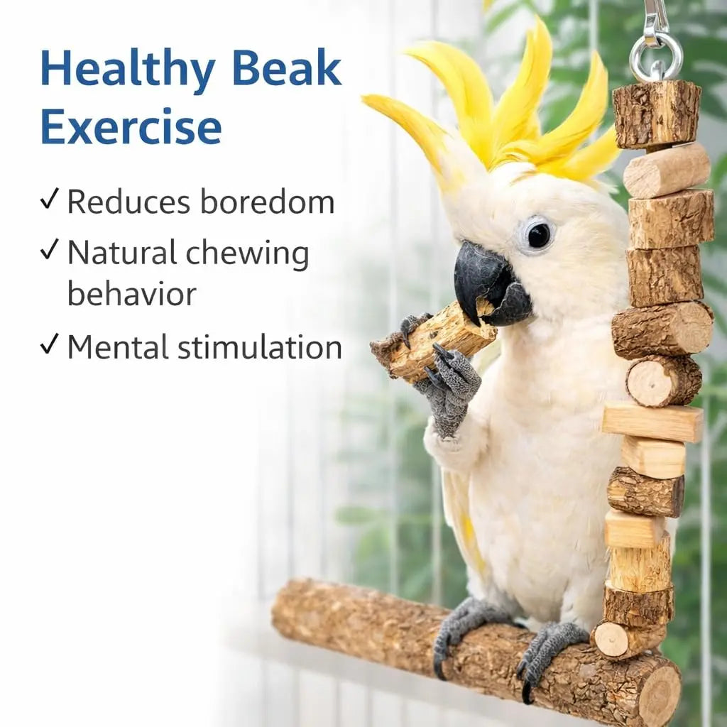 KSK Natural Wooden Parrot Swing & Chewing Toy for Bird Cage | Swing for Parrot, Macaw & African Grey | Wooden Bird Chewing Toys for Medium & Large Parrots | Cage Accessories KSK ENTERPRISES