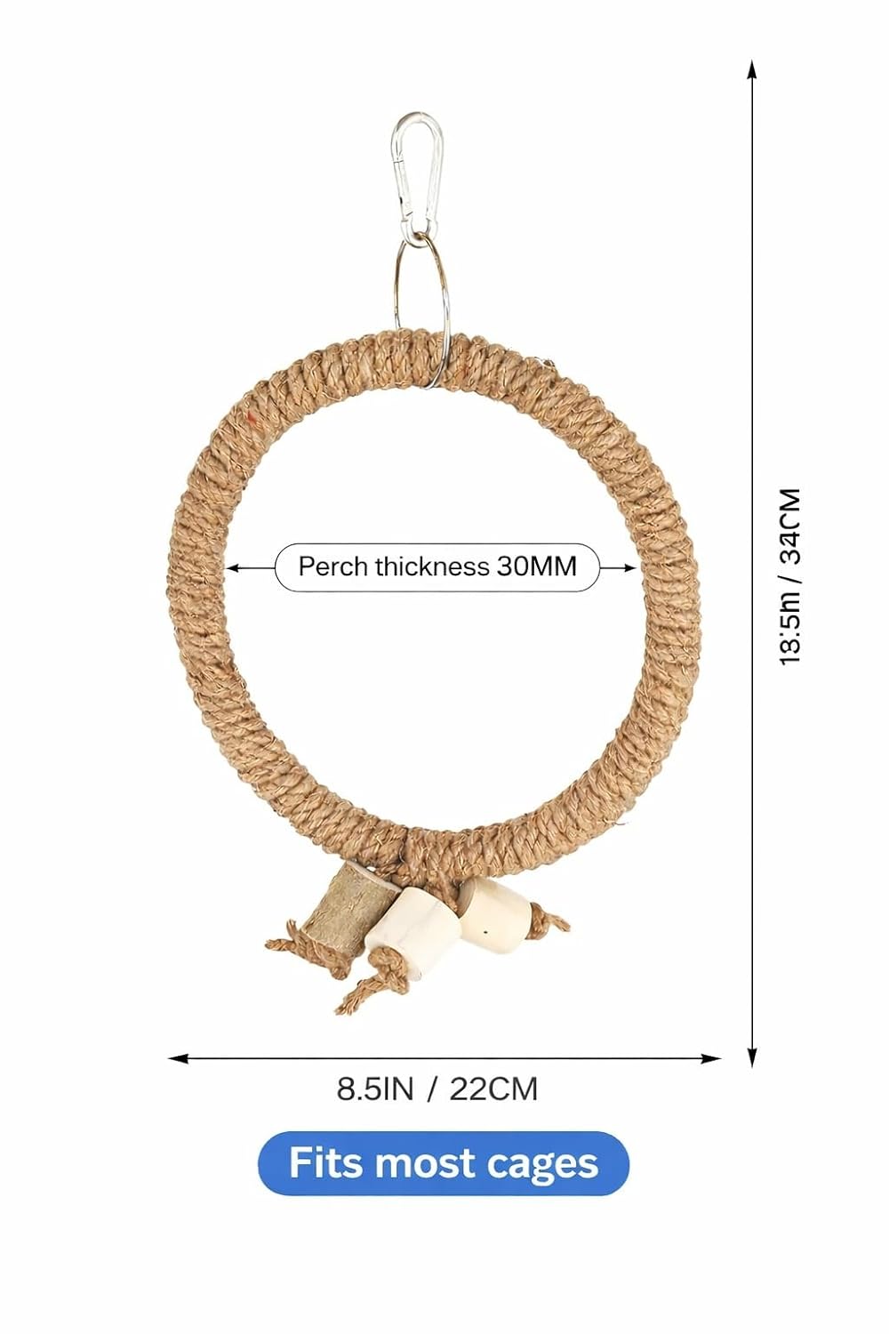 KSK Natural Jute Rope Bird Swing for Medium & Large Parrots | Strong Wooden Perch Hanging Swing Toy | Cage Accessory for African Grey, Amazon, Cockatoo, Macaw KSK ENTERPRISES